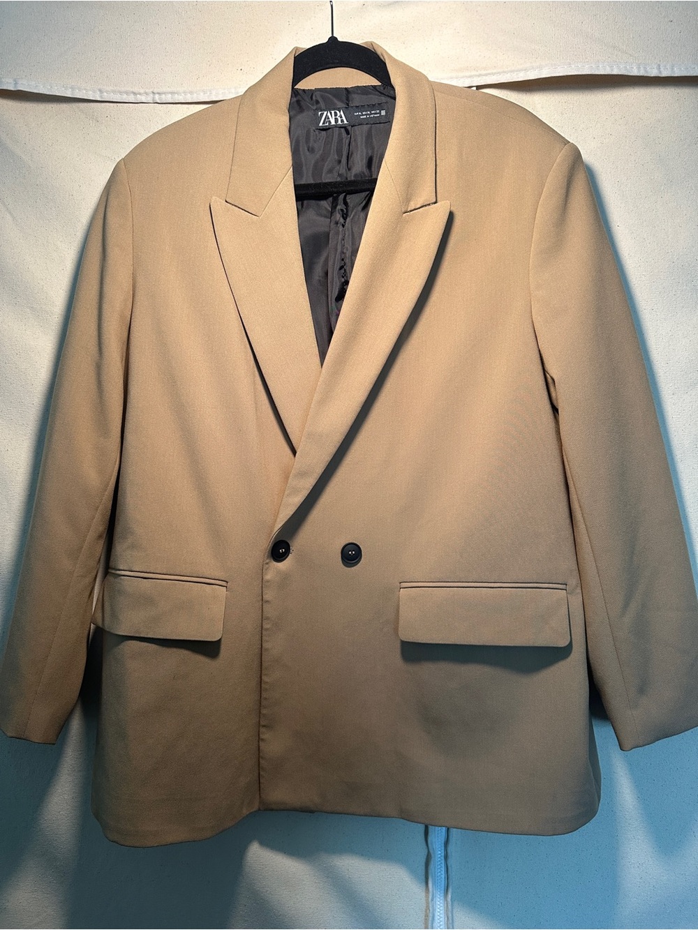 Zara Beige Double-Breasted Blazer